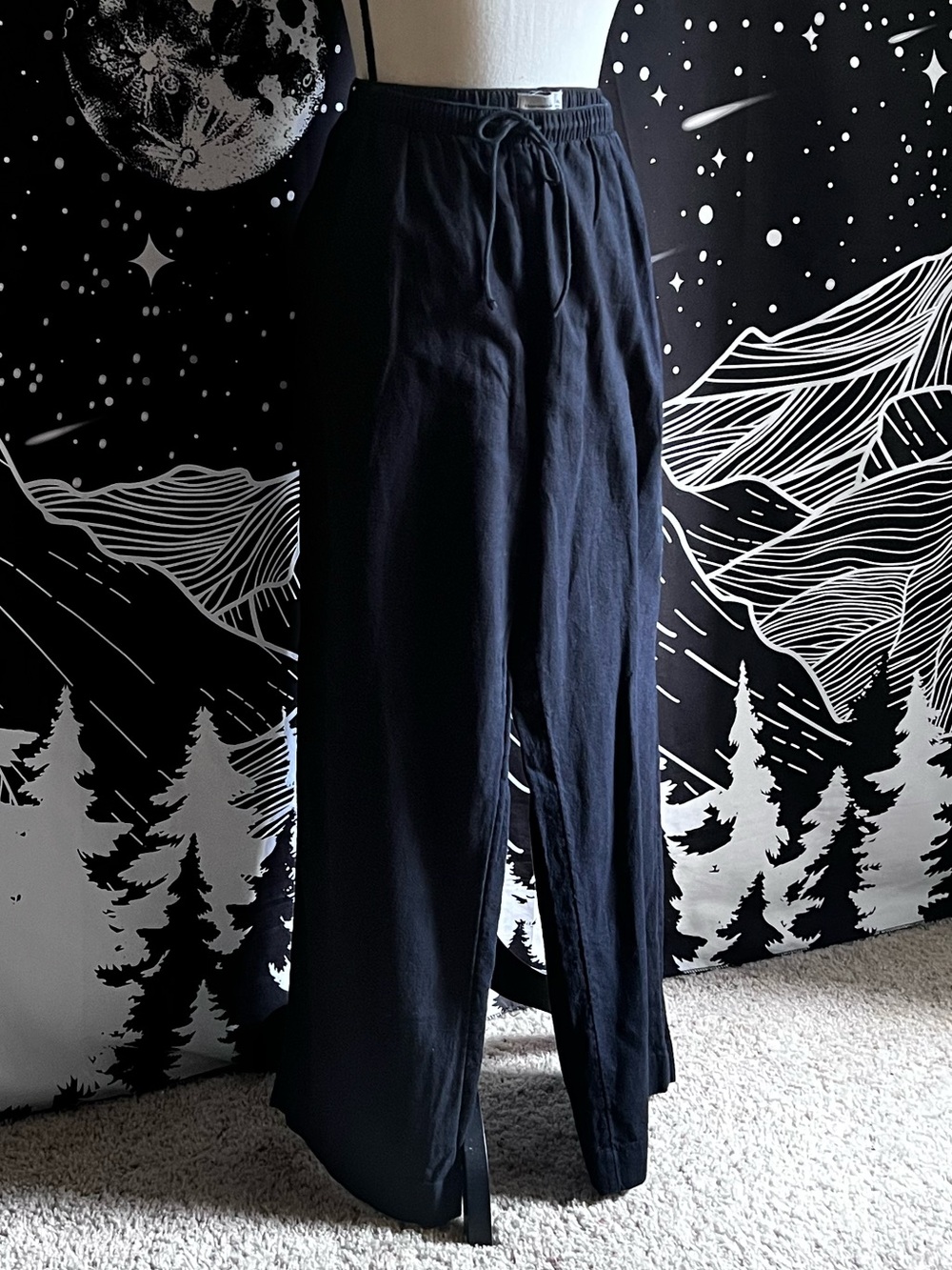 Abercrombie & Fitch Black Wide-Leg Track Pants with Drawstring